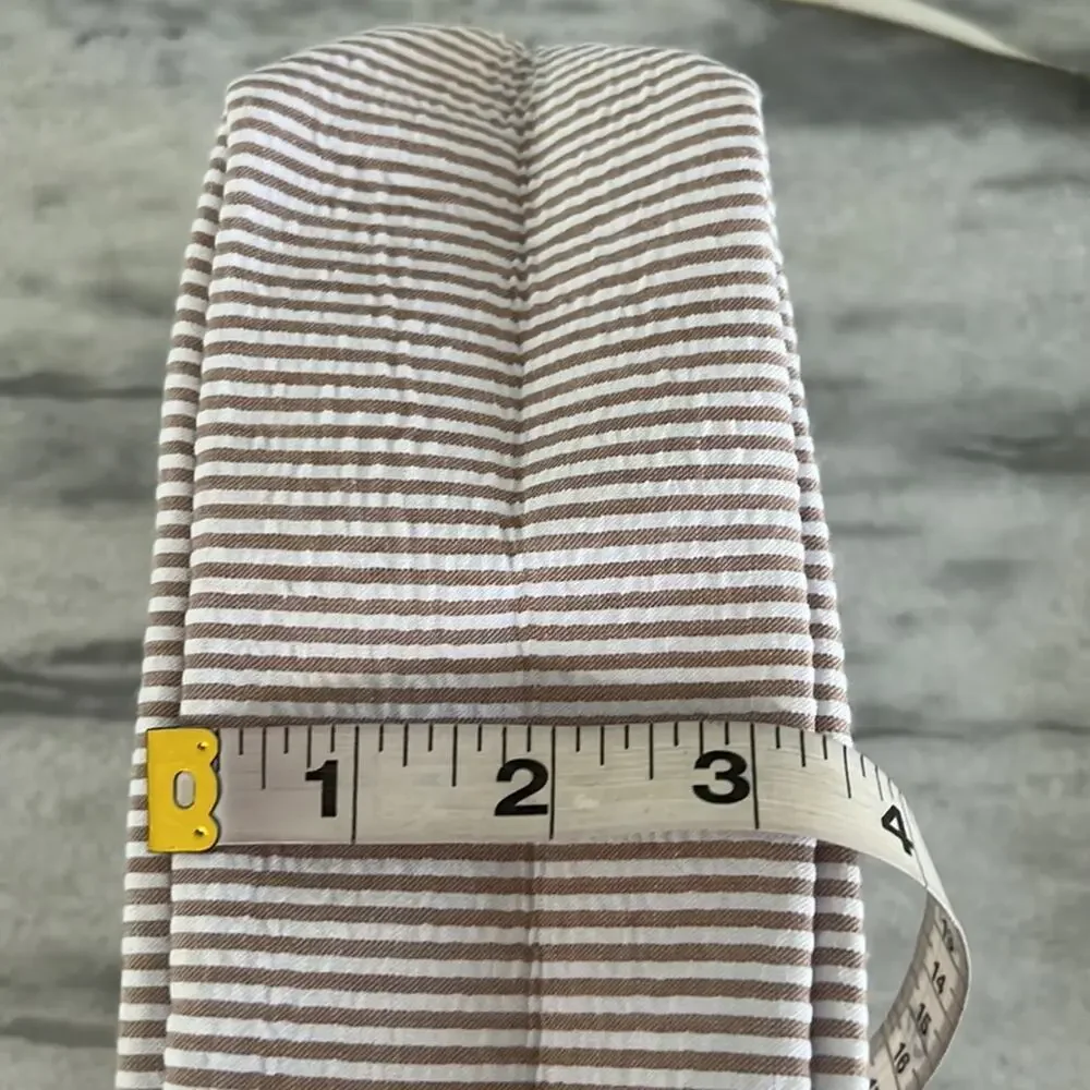 Tan & White Striped Seersucker Travel Cosmetic Bag Zipper Closure
